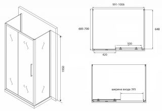 Душевой уголок ABBER Schwarzer Diamant 100x70см AG30100BH-S70B-S70B